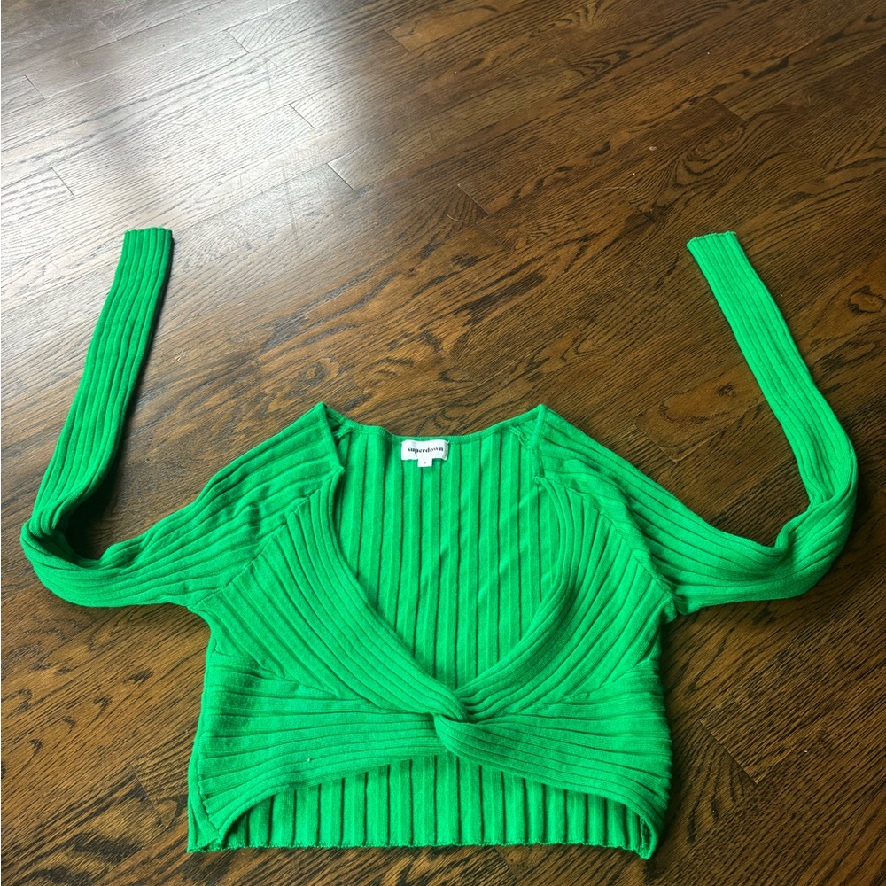 Green Superdown Ribbed Knit Sweater